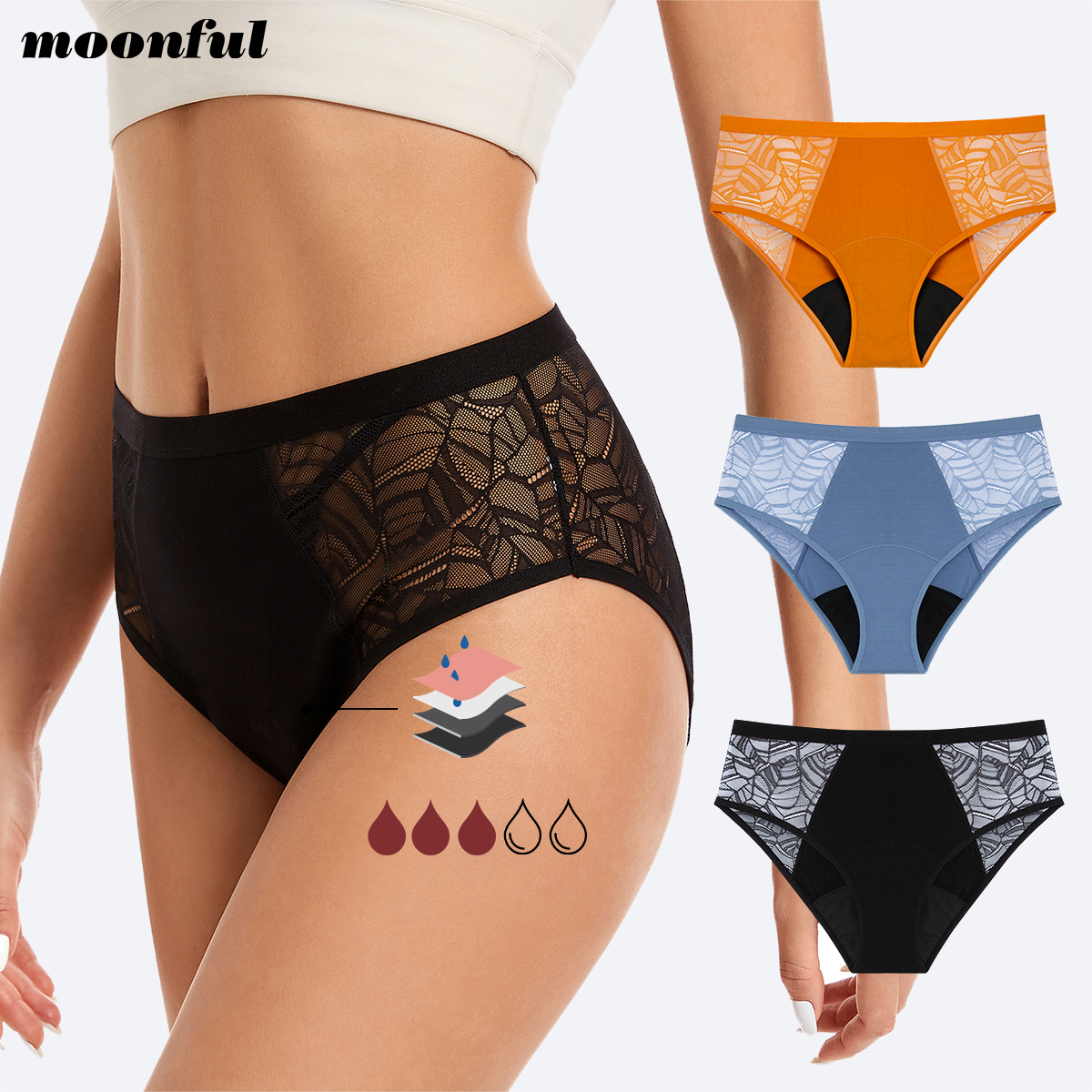 Period Panty Absorbent - Moonful Women's Menstrual Panties High Waist
