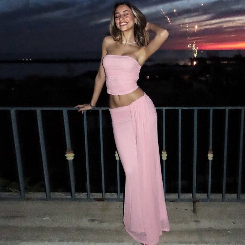 Tuularose Pink Long Dress 2-Pi - Strapless Bra Backless avis et prix
