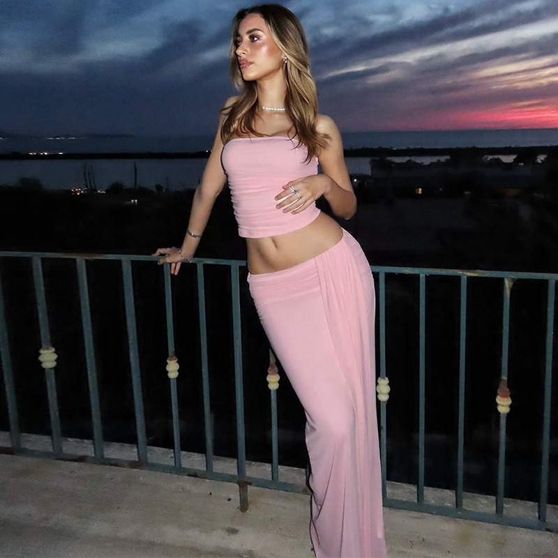 Tuularose Pink Long Dress 2-Pi - Strapless Bra Backless avis et prix