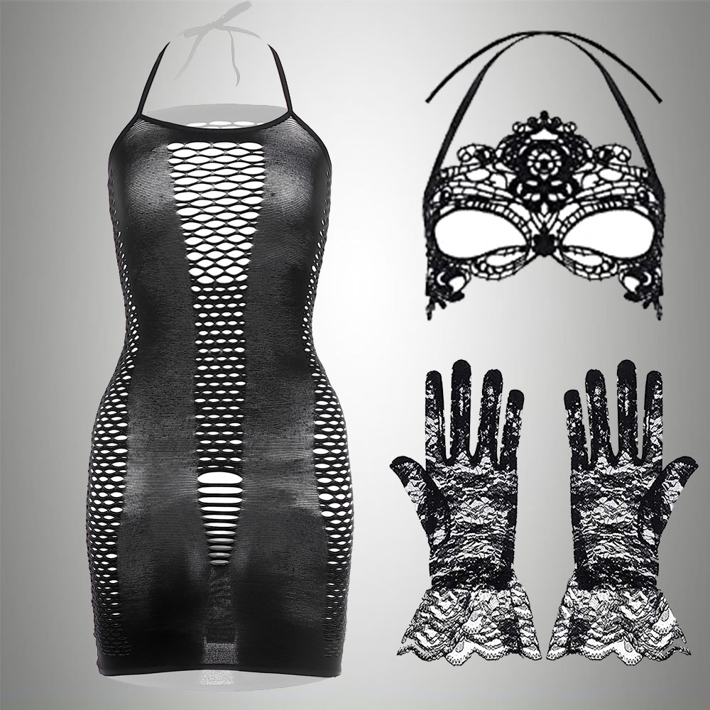 3 IN 1 Set Exotic Dress+Mesh J - Bodystocking Fishnet avis et prix