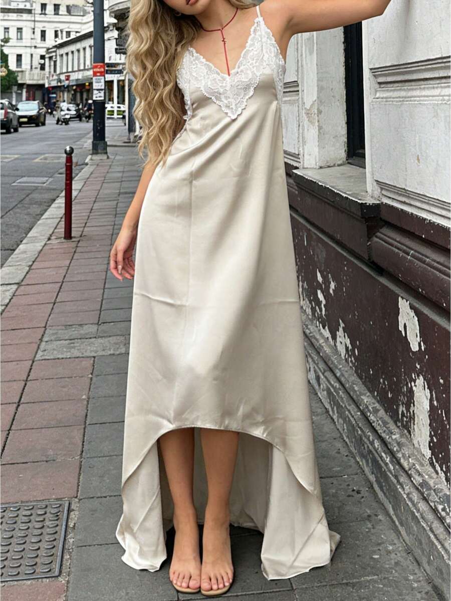 Women Summer Deep V-Neck Lace  - Slip Dress Satin avis et prix