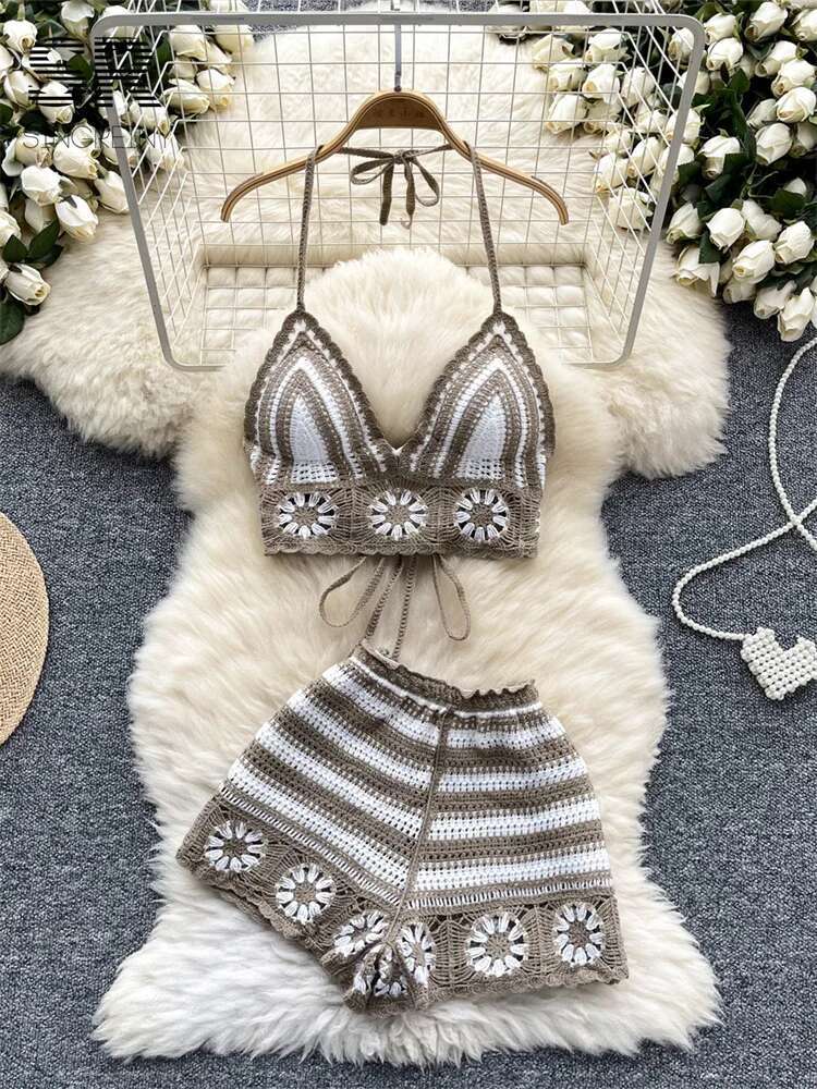 Beach Vacation Knit 2pcs Suits - Cami Top Lace avis et prix