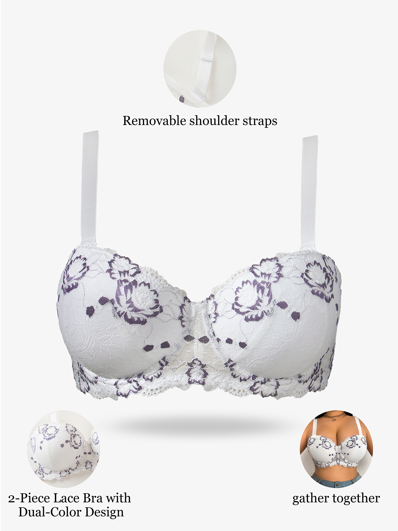 Plus Size Lace & Embroidery Wo - Push Up Bra Padded avis et prix