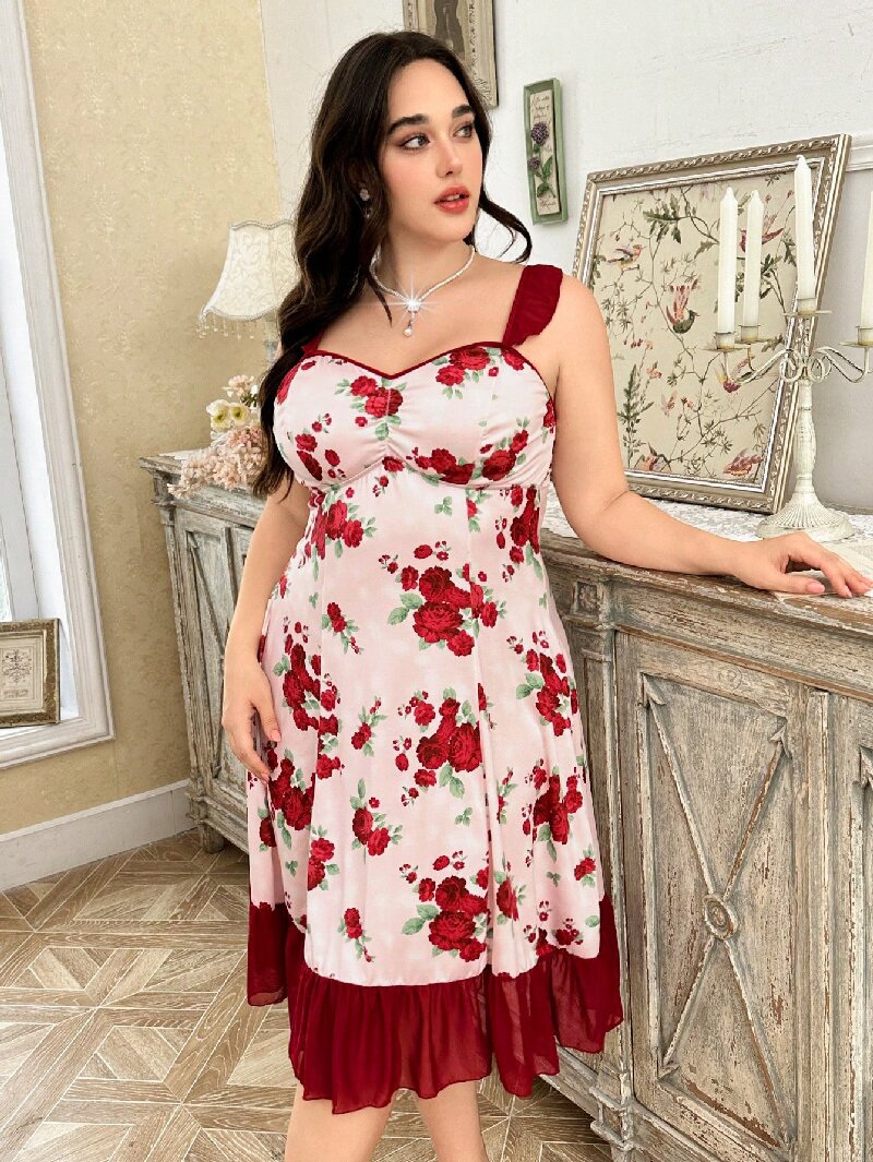 Plus Size Women's Floral Print - Cami Top Lace avis et prix