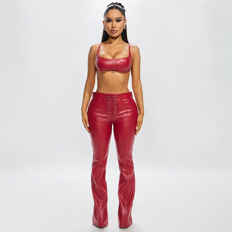 Women Fashion PU Leather 2 Pie - Cami Top Lace avis et prix