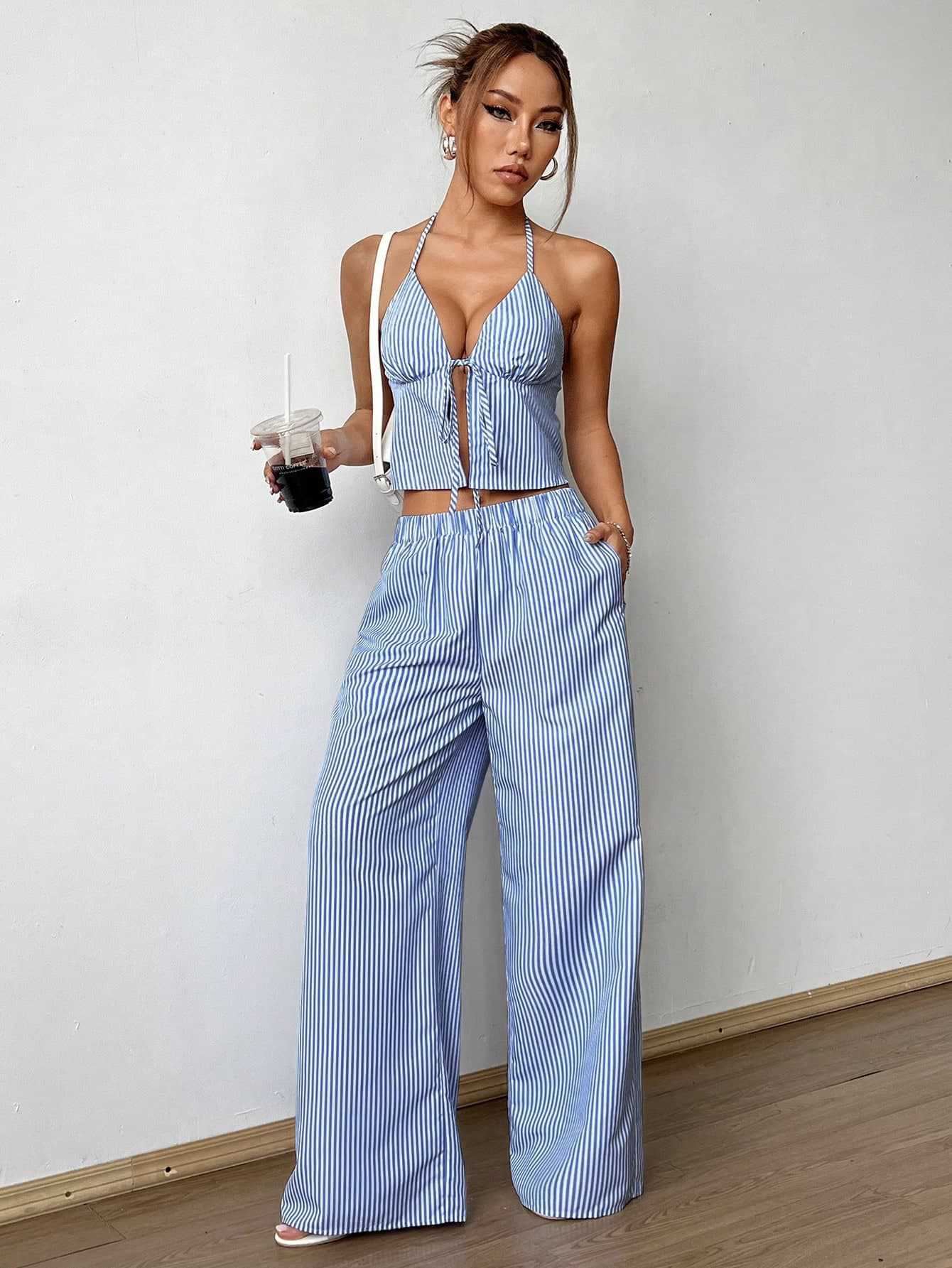 Striped Lace Up Camisole Colla - Cami Top Lace avis et prix