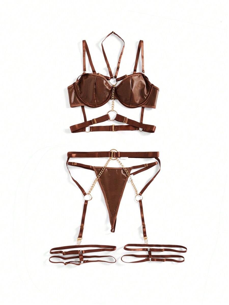 Patent Leather Underwire Bra A - Garter Belt Set avis et prix