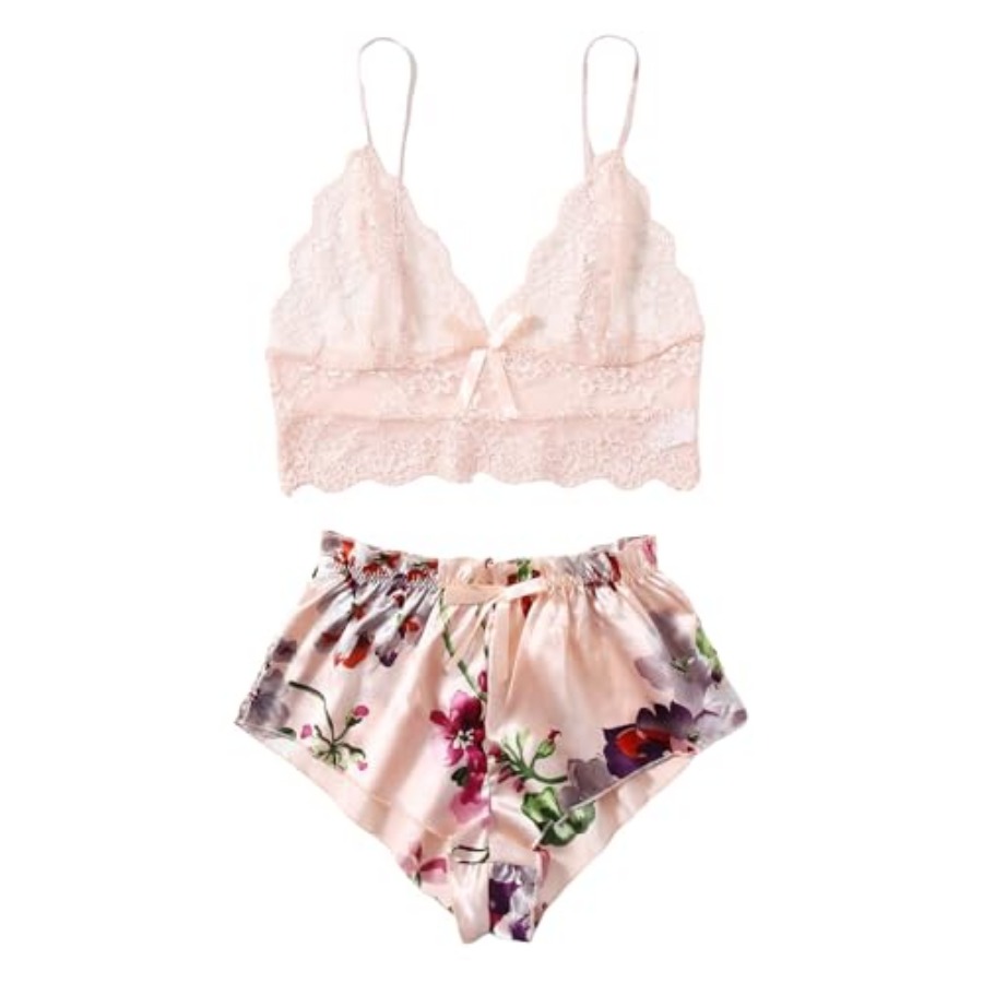 Women's 2 Pcs Lingerie Floral  - Cami Top Lace avis et prix