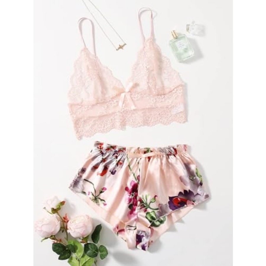 Women's 2 Pcs Lingerie Floral  - Cami Top Lace avis et prix