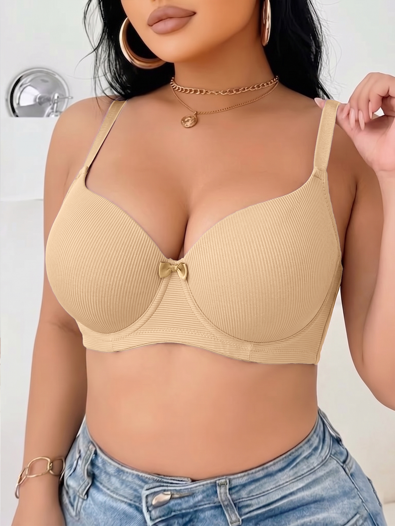Plus Size Ribbed Women Bra Thi - Push Up Bra Padded avis et prix